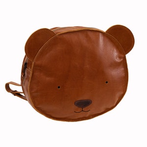 Personalized school leather backpack, Teddy bear preschool bag for kids, Child&#39;s animal backpack, Best gift for children, Handmade.