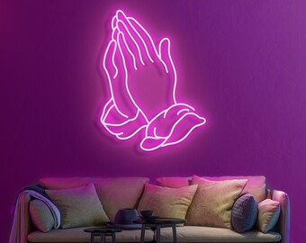 PRAYING HAND Neon Sign Light Office Living Room Interior Design, Neon sign wall art,Neon sign wall decor