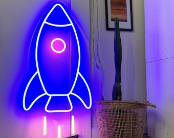 Custom Rocket Neon Sign: LED Wall Art Decor