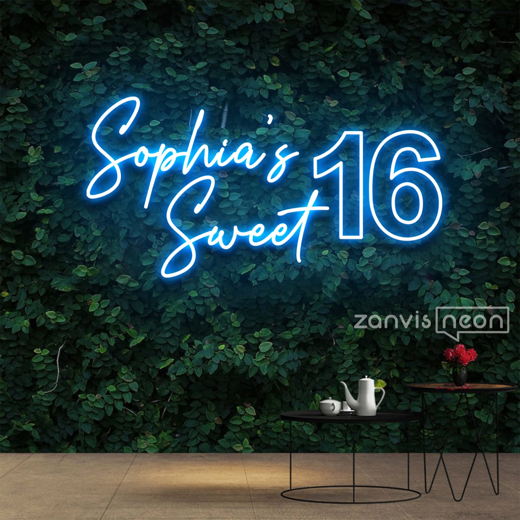 Avezano Neon Sweet 16 Banner - Happy 16th Birthday Glow Party Decorations (71x35 Inches With Rope)