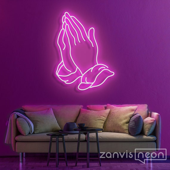 PRAYING HAND Neon Sign Light Office Living Room Interior Design, Neon sign wall art,Neon sign wall decor
