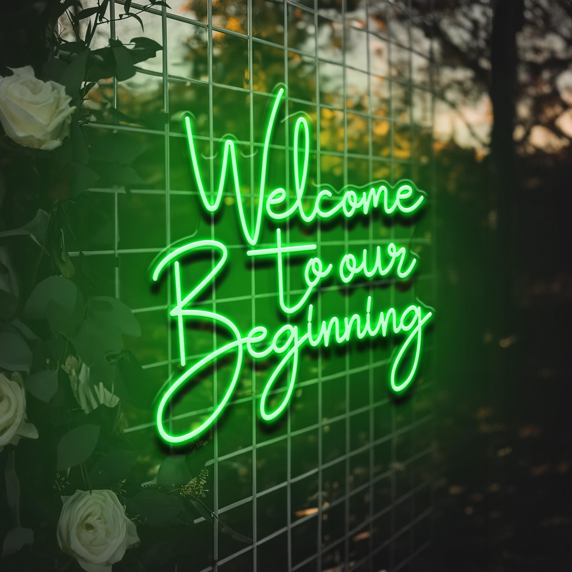 Bem-vindo ao nosso começo Placa de neon: decoração personalizada para casamento