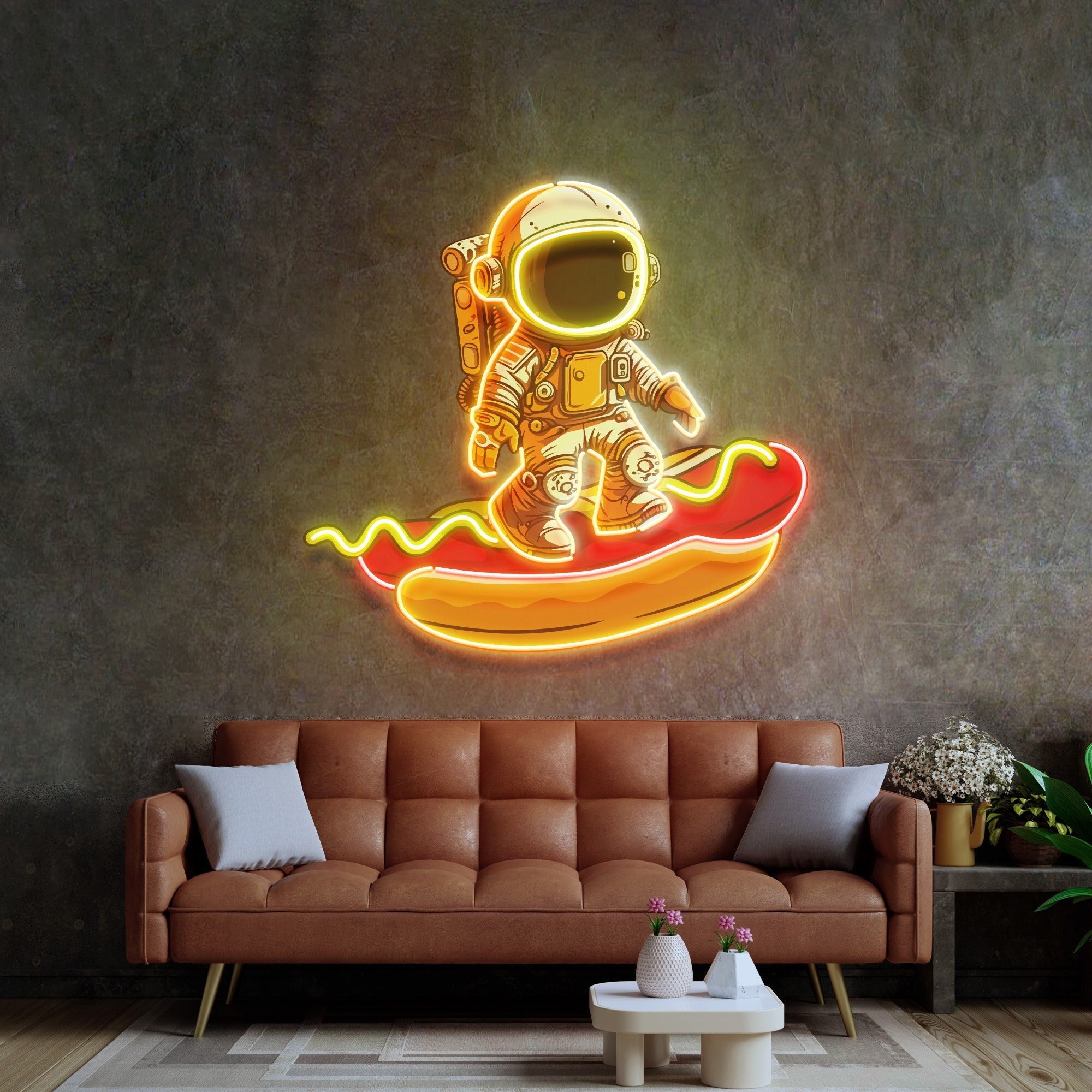 Custom neon sign Astronaut On Hot Dog, Business logo sign led light, Space neon light, Custom logo sign, Neon Sign Custom, Neon sign light