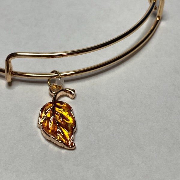 Yellow Enamel Leaf Bangle Bracelet - Tiny Seed Bead Accent - Gold Plated - Adjustable - Matching Drop Earrings and Necklace Available