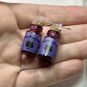 Potion! Purple Wizard Charm Bottle Earrings - 925 Sterling Silver plated Hooks - Fun for Halloween!