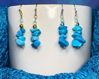 Light Blue Dyed Howlite Earrings with Gold or Silver Plated / Upgraded Hooks
