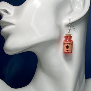 Antidote! Bright Orange Wizard Potion Charm Bottle Earrings - 925 Sterling Silver plated Hooks - Fun for Halloween!