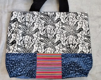 Handmade block printed magnetic snap tote, handbag, pocketbook 15.5H x 17W x 4D. Free shipping.