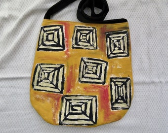 Spring/summer tote, hand painted, handmade, beachy fun! Crossbody strap, magnetic closure. 16"Hx16"W