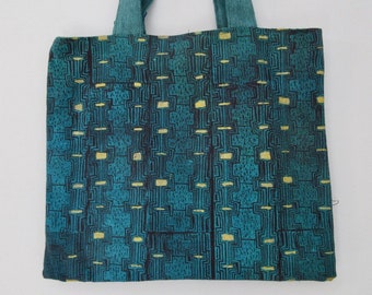 Block printed shoulder bag/small tote, interior pocket, magnetic snap14.5"H x 16.5"W