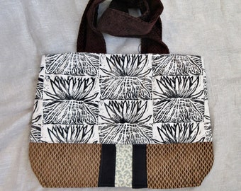 Handmade block printed magnetic snap tote, handbag, pocketbook 15.5H x 17W x 4D. Free shipping.