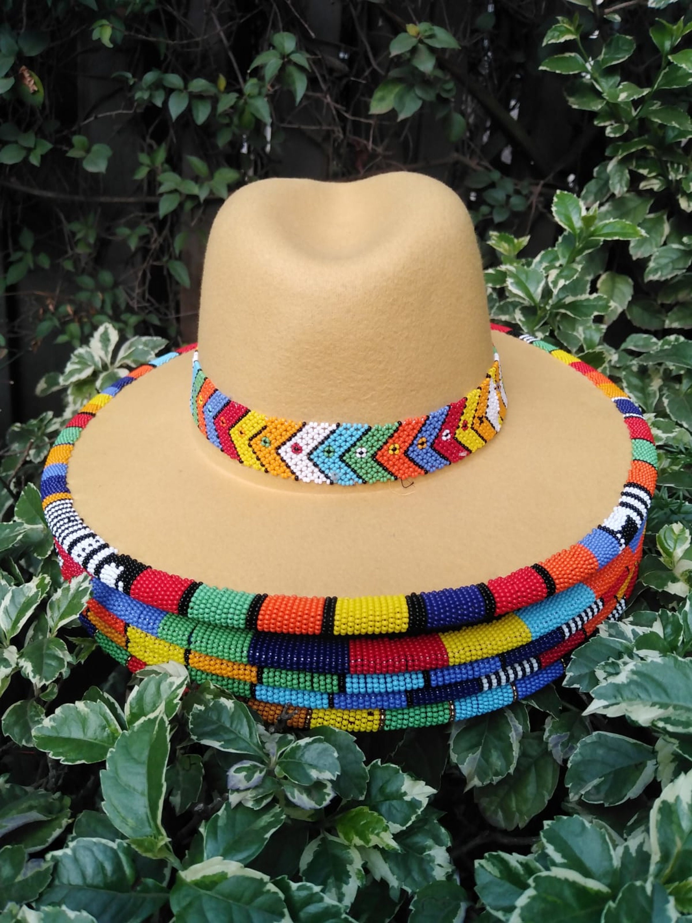 Wholesale, Onsale Set of 5 African Beaded Fedora Hat. Cowboy Hats. Gift