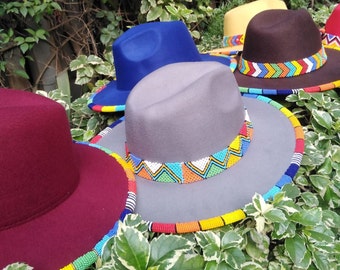 Wholesale. On Sale African Beaded Fedora Hats set of 5. Multicolored Fedora Hats Bulk