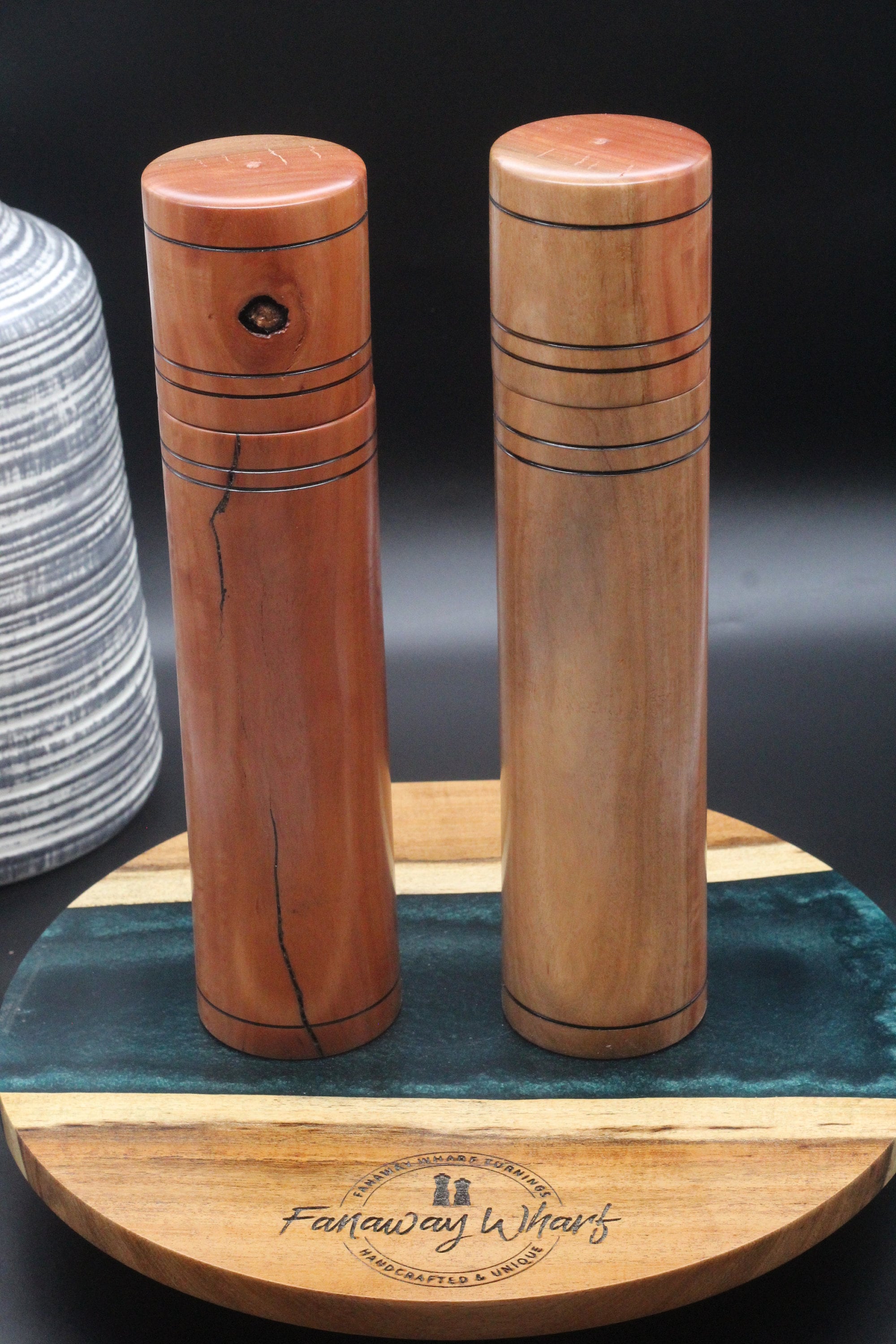 Hand Crafted Eucalyptus Peppermill Set Approx. 11 inches tall and 3 inches in diameter