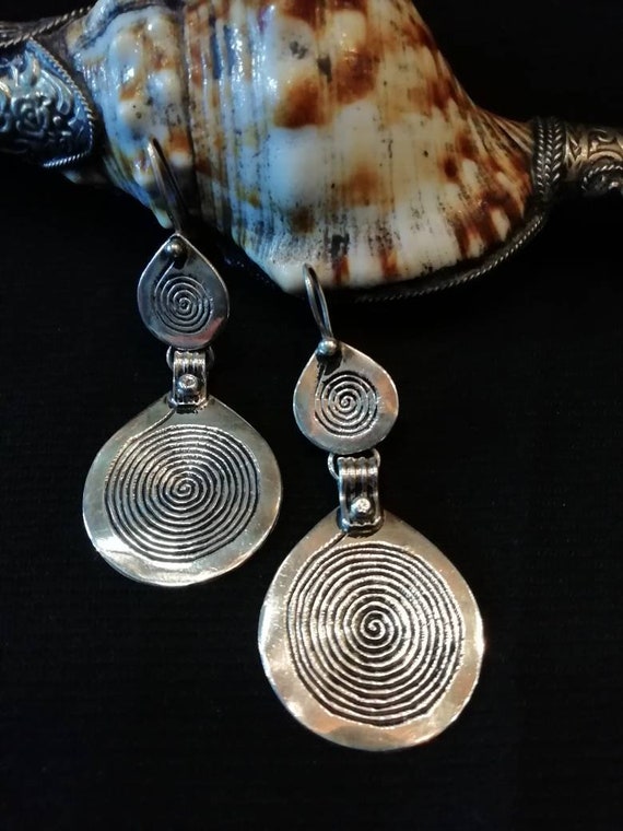 Unique silver Berber spiral earrings  from Morocco