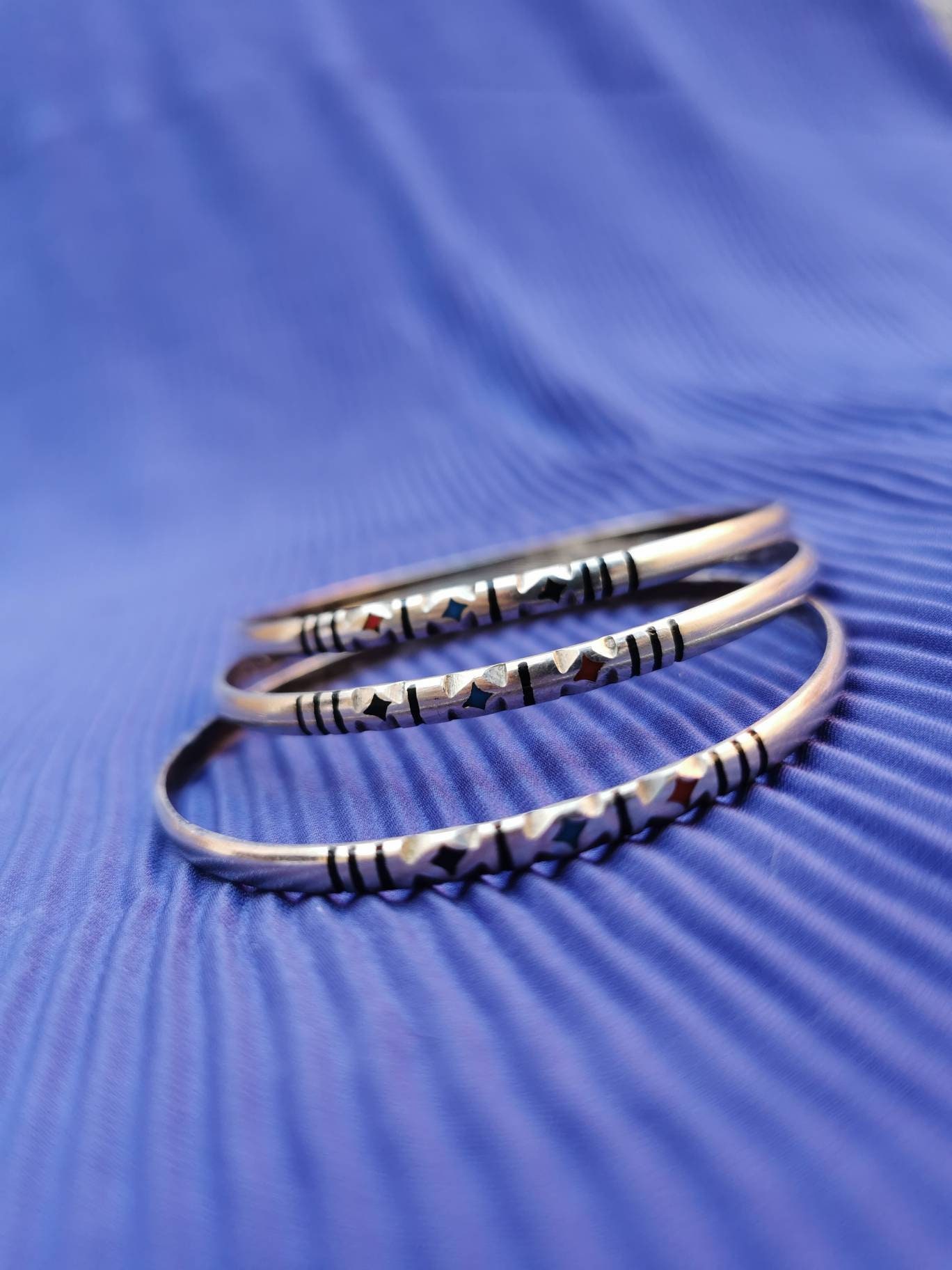 Vintage Antique Sterling Silver Decorated Tuareg Bangle Bracelet 