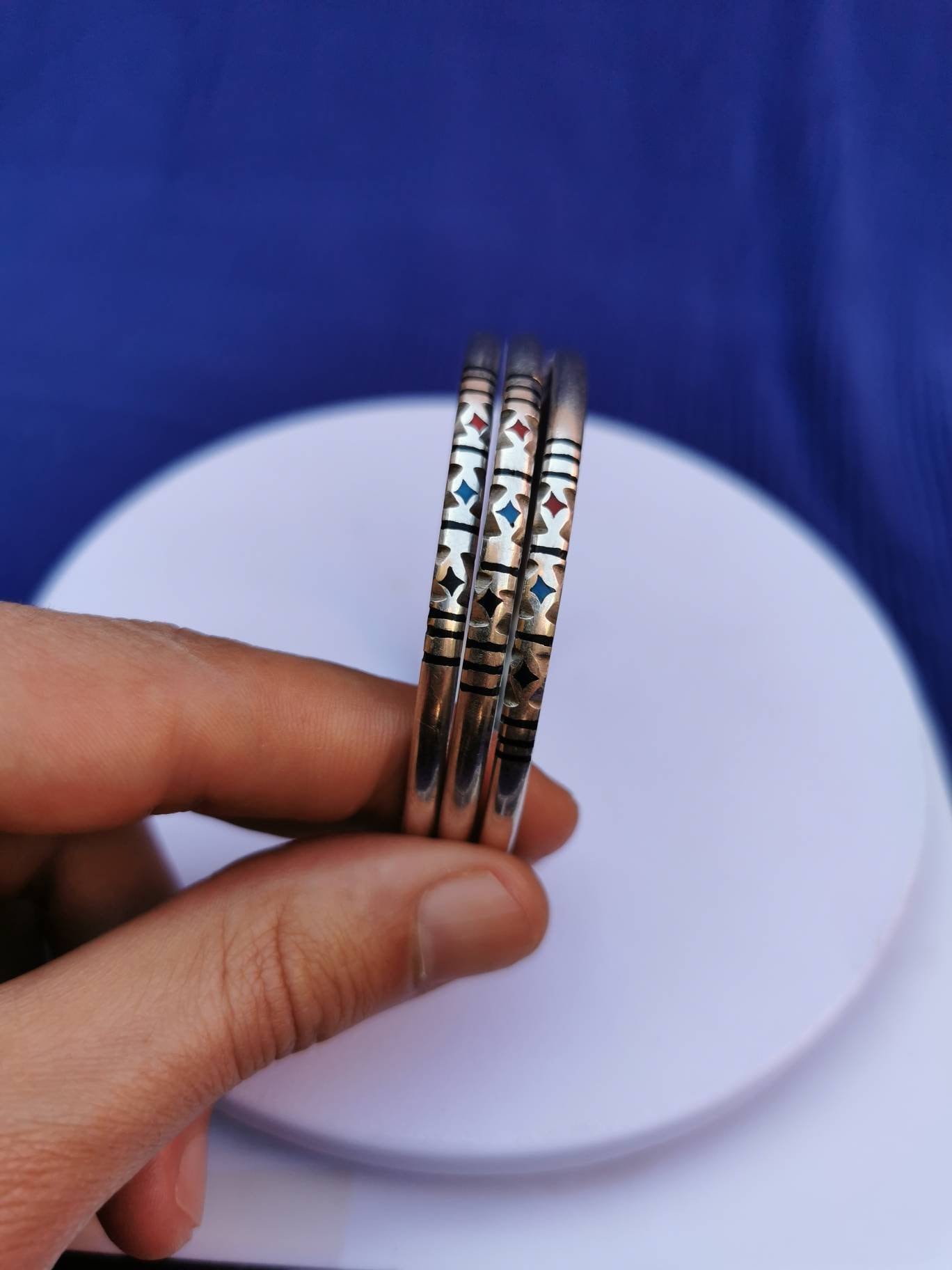 Vintage Antique Sterling Silver Decorated Tuareg Bangle Bracelet 