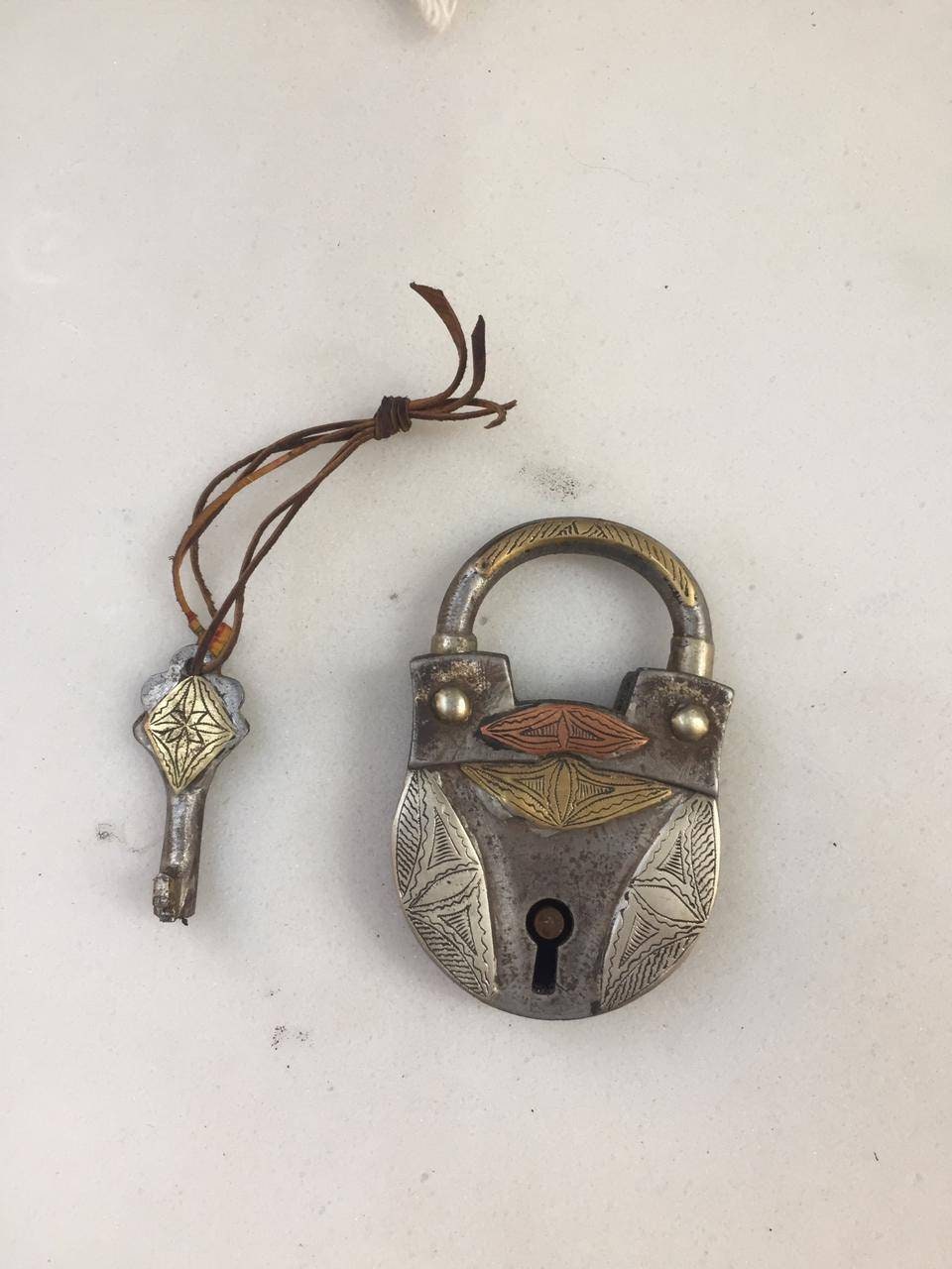 Old Berber Brass Metal Padlock With Key