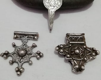 3 Traditional Moroccan Berber Silver Cross pendant Old, Berber Talisman, Berber Jewelry, African Jewelry, Moroccan Jewelry, Old Boghdad.