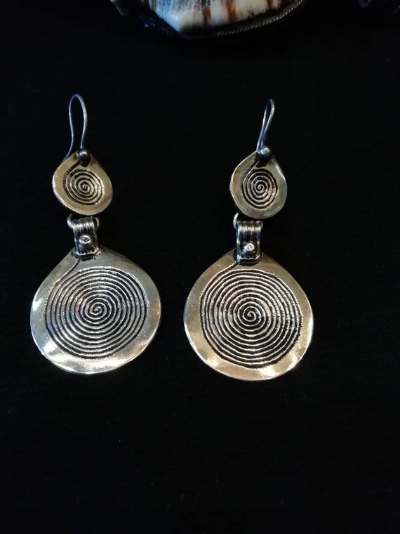 Unique silver Berber spiral earrings from Morocco