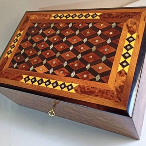 Thuya Wood Jewelry Box  inlaid with Mother of pearl, Handcrafted from extremely Rare Thuya Wood from Morocco, wood storage jewelry box