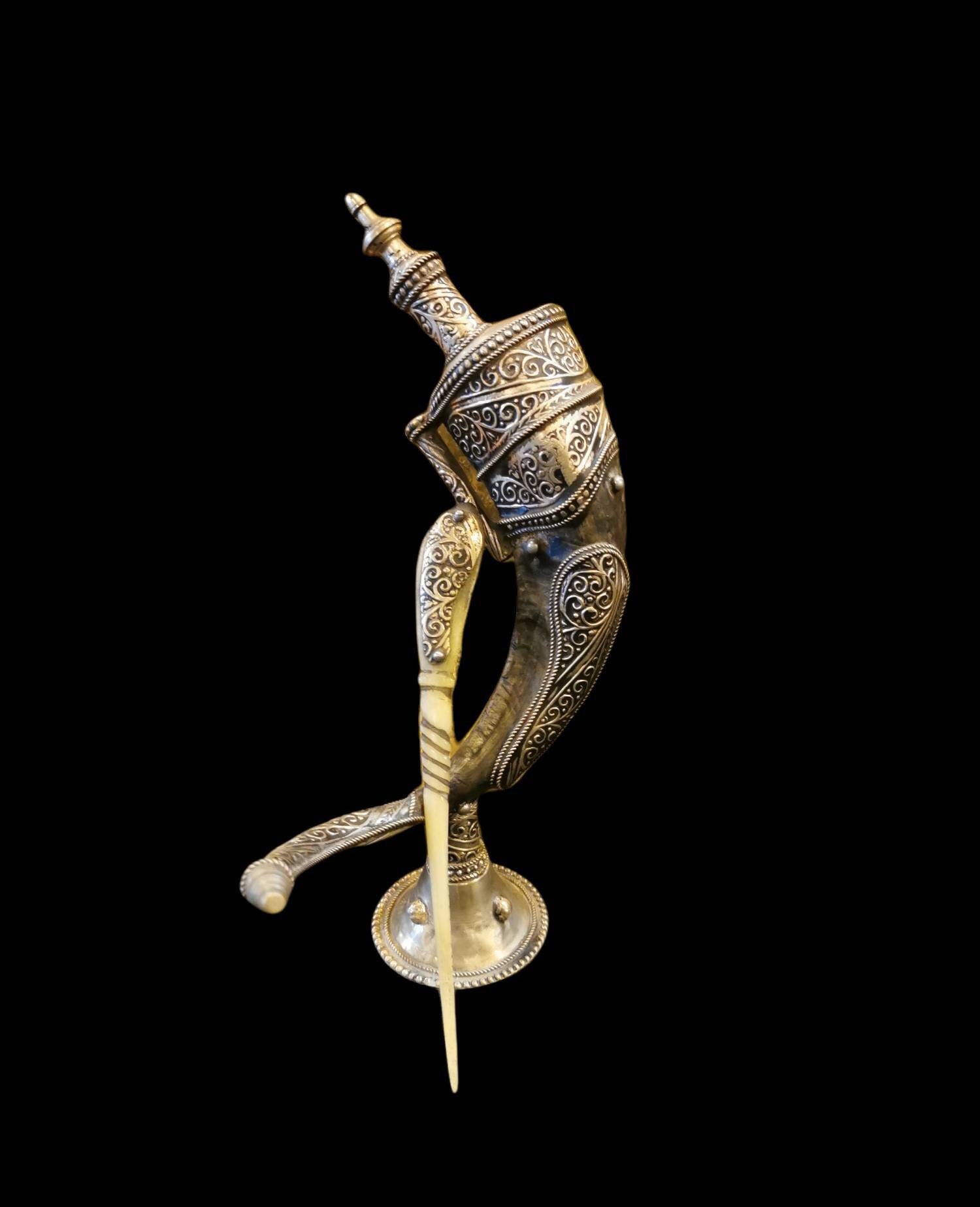 Old Inkwell Made Of Horn Inlaid With Berber Silver , Handmade, Home Decor, Inkwell