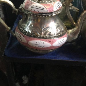 Moroccan Brass and  Bones Teapot,  Morocco , art decor Teapot, Tuareg Teapot  , Antique Old Berber Teapot