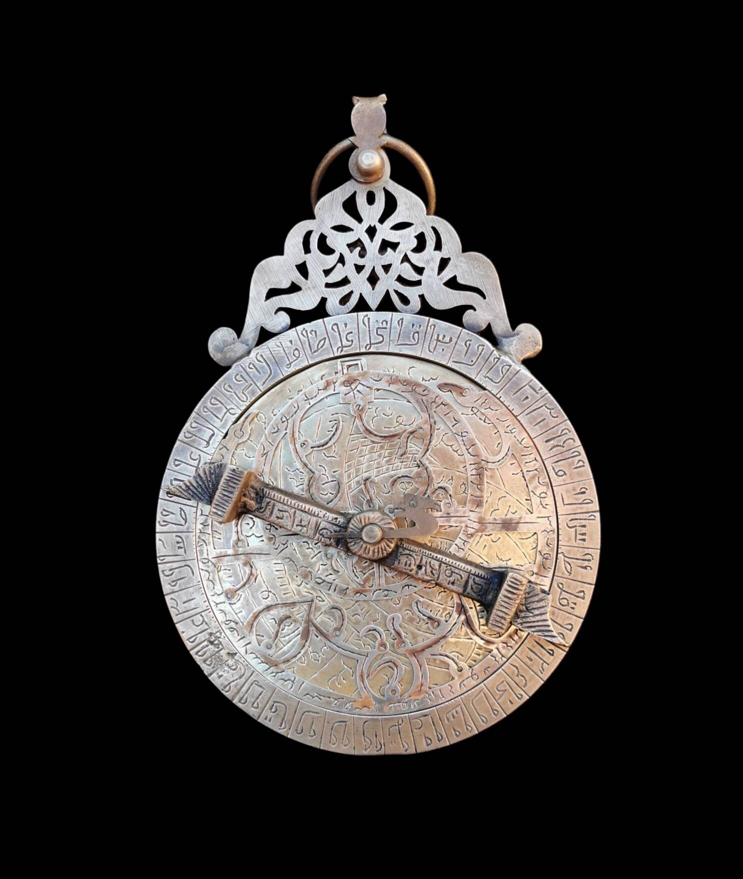 Authentique Astrolabe Antique - Moroccan Etched Brass Vintage Scientific Instrument Celestial Naviga