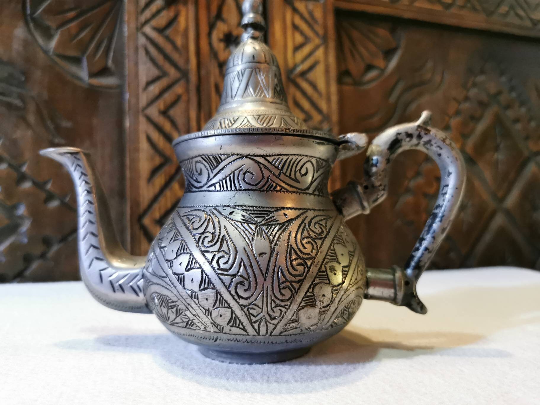 An Old Tuareg Heavy Teapot, Moroccan Vintage Handmade Antique Tea Pot.