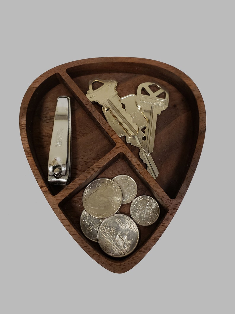 Guitar Pick Shaped Walnut Tray Desk Organizer Pick Tray Etsy