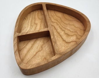Cherry Wood Guitar Pick Tray: Musician Desk Organizer