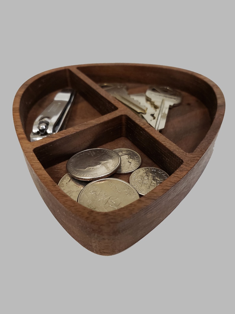 Guitar Pick Shaped Walnut Tray Desk Organizer Pick Tray Etsy