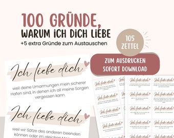 100 Ich liebe dich Gründe  | Geschenk für Partner, Partnerin | Digital