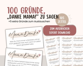 100 Gründe Danke Mama zu sagen | Geschenk für Mutter | Digital