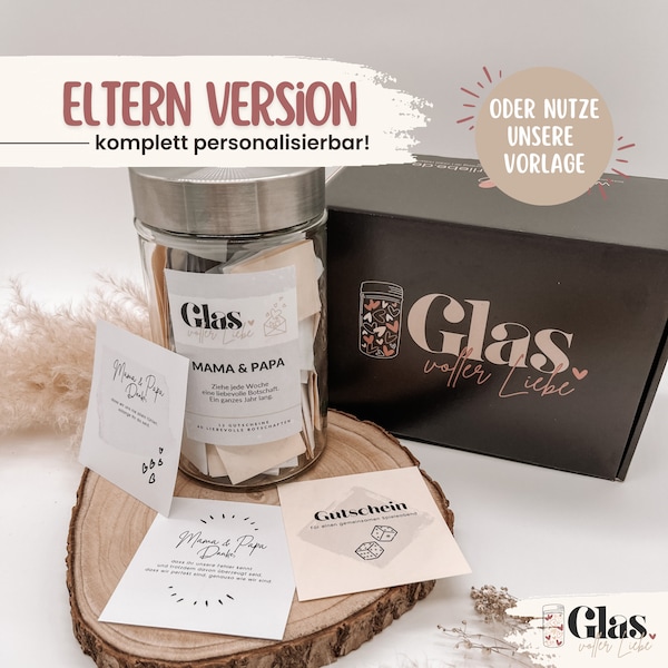 Eltern Version Glas voller Liebe - Eltern, Mama / Papa Geschenk - 365 Tage Glas