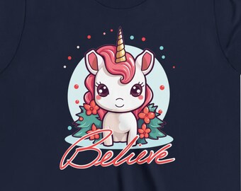 Kids Unicorn Christmas T-shirt | Color options | Cute Cartoon Youth Child Gift Girl Boy | Graphic Tee Xmas | Holiday School Party