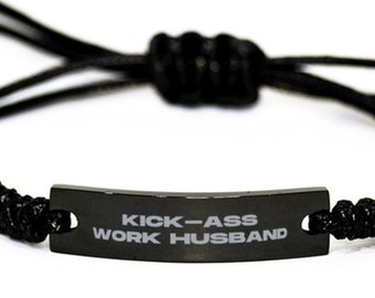 Engraved Work Husband Rope Bracelet: Adjustable Braided Stainless Steel