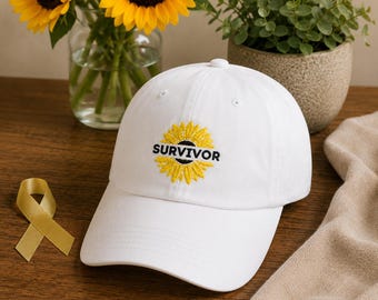 Cancer support gift, Survivor Sunflower Embroidered Cotton Cap, Chemo Support Gift, Last day of chemo