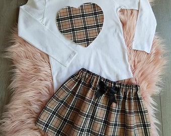 The Sydney Skirt Large Check Print in Caramel Beige Tartan Wrap Mini Skirt