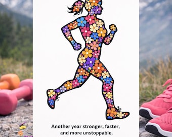 Personalised Floral or Cake Runner Birthday Card – Fitness & Marathon Lover Gift - Colour options