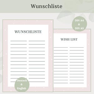 Wunschliste I Geburtstag, Feiertage, Weihnachten, PDF, Deutsch und Englisch, rosa Design, zum ausdrucken und selbst ausfüllen, Wünsche