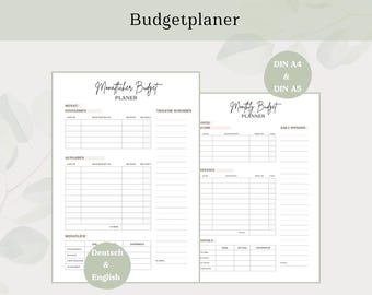 Budgetplanner I maandelijks, DIN A4, DIN A5, digitale download, financiële planner, huishoudboekje, spaartracker, Duits, Engels, afdrukbaar, ongedateerd