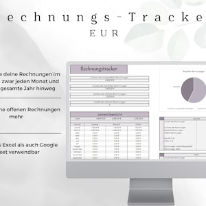 Bill Tracker I EUR I German, monthly tracker, annual overview, income, expenses, beginner-friendly, Excel, Google Sheets, gray