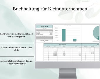 Kassenbuch I EUR, Buchhaltung, Bareinnahmen und Ausgabenrechner für kleine Unternehmen, Small Business, Anfängerfreundlich, 13Tabs,blau,mint