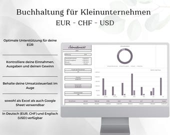 EÜR Planner I Accounting I Eur CHF USD Income I Calculator for small businesses, Small Business, Beginner-friendly, gray, German, English