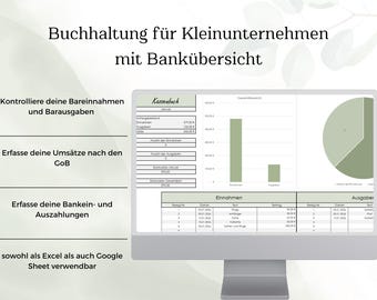 Kassenbuch mit Bankübersicht I Buchhaltung, Bareinnahmen und Ausgabenrechner für kleine Unternehmen, Small Business,Anfängerfreundlich, grün