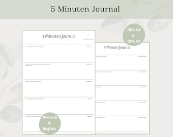 5 Minute Journal I DIN A4, DIN A5, digital download, for printing, home office, to-do list, PDF, German, English, printable, undated