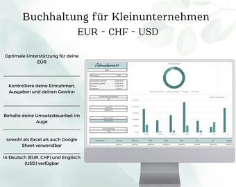 EÜR Planner I Accounting I Eur CHF USD Income I Calculator for small businesses, Small Business, Beginner-friendly, blue, German, English