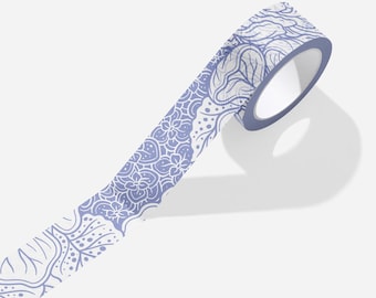 Purple Blue Floral Secret Garden Biodegradable Washi Tape