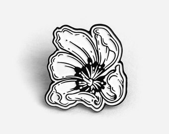 Flower Enamel Pin | Black and White Floral Tulip Badge | Soft Enamel Floral Brooch Pinback Button Jewelry Accessory | Mom Girl Woman Gift